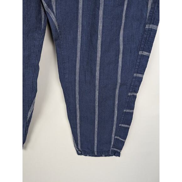 Anthropologie Coastal Blue High Rise Striped 100% Linen Pull-On Pants Small - Picture 4 of 11